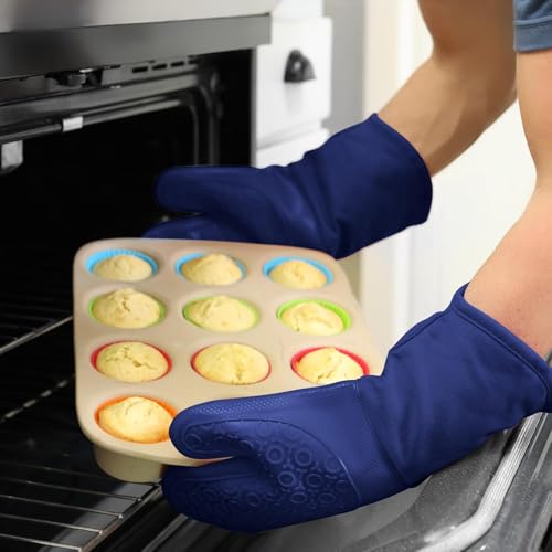BPA Free Soft Silicone Oven Mitts (Blue / 2-Piece 13.7" Oven Mitts)