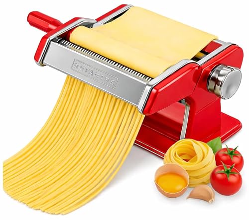 Pasta Maker with 7 Adjustable Thickness Settings (Red)