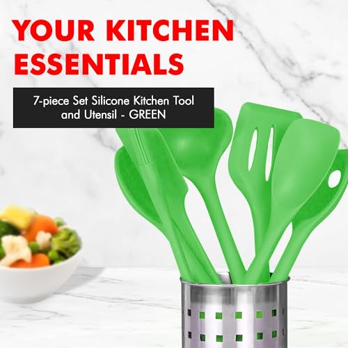 Premium Silicone Kitchen Tool and Utensil Set (7 Piece Set / Green)