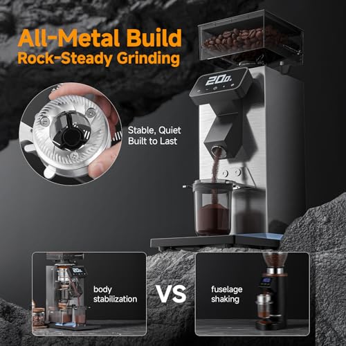 64mm Flat Burr Coffee Grinder (Brushed Silver)