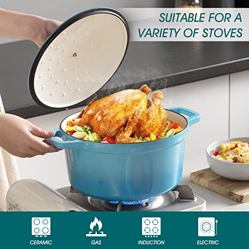 7.5 Qt Round Enameled Cast Iron Dutch Oven with Lid (7.5 Qt-round / Blue)