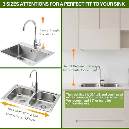 Over The Sink Dish Drainer Drying Rack 3 Tier (Silver / 3 Tier with Pots and Pans Rack)