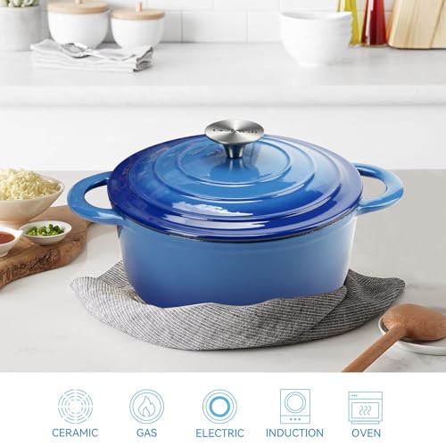 4.5 Quart Enameled Cast Iron Dutch Oven with Self (Blue / 4.5QT)