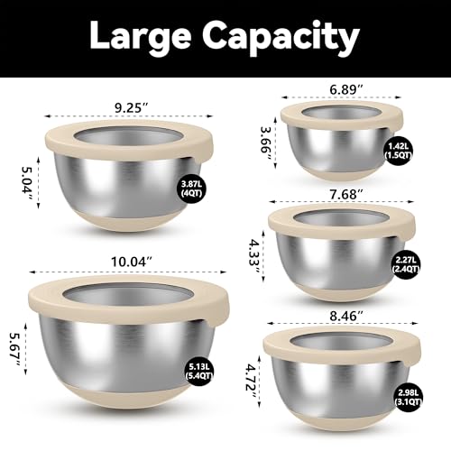 Stainless Steel Mixing Bowls with Lids (Khaki)