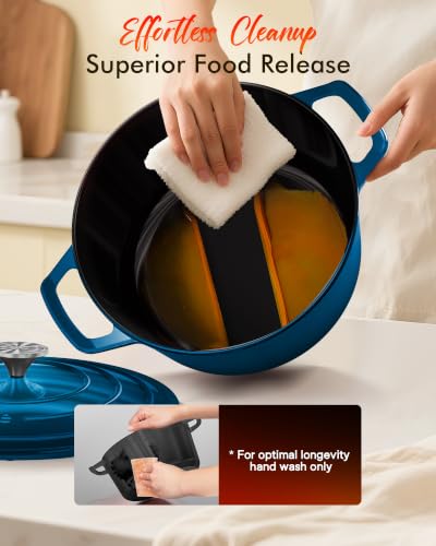 6 Qt PFAS Free Enameled Cast Iron Dutch Oven Pot with Lid (Santorini)