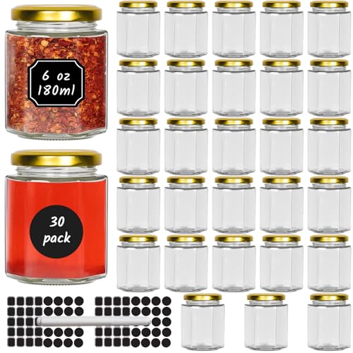 Hexagon Glass Jars with Gold Lids
