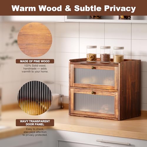 Wooden Bread Box for Kitchen Countertop (Rustic Brown)