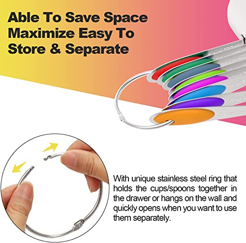 Stainless Measuring Cups and Spoons Set with Silicone Handle (Multicolor)