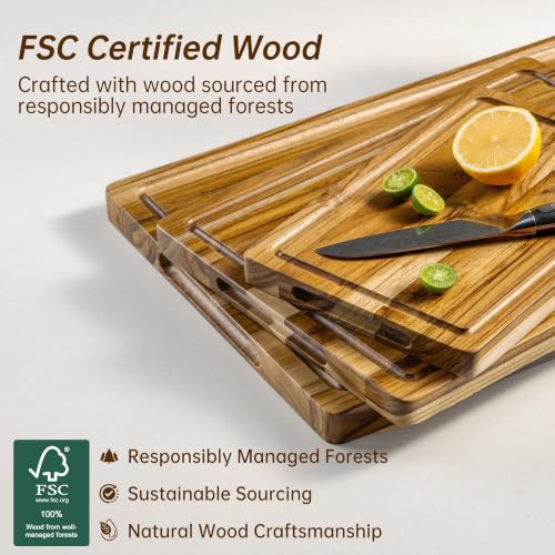 Teak Wood Cutting Board Set of 3 Wooden Cutting Boards for Kitchen (Teak / Teak Cutting Board Set)