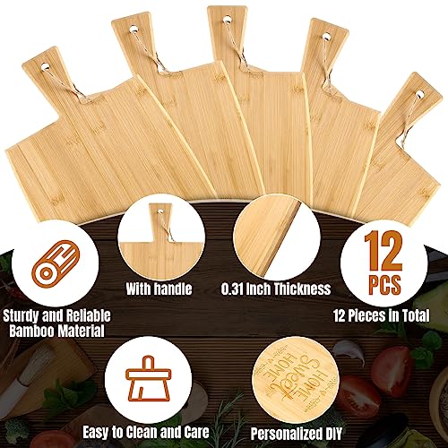 12 Packs Wooden Cutting Board Set with Handles Large Kitchen Serving Plain Chopping Board Bulk Gifts for Mom for Vegetables Meat Pizza Cheese Fruit Bread (17 x 10 Inch)