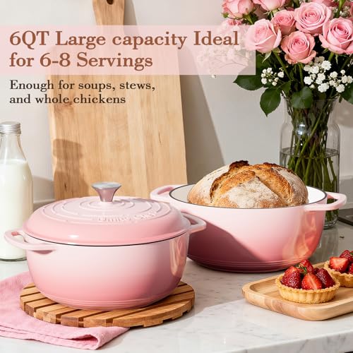 6QT Enameled Cast Iron Dutch Oven with Lid (Pink)
