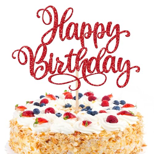 1 PCS Happy Birthday Cake Topper Glitter Happy Birthday Cake Pick Bunting Decor for Anniversary Celebrating Happy Birthday Party Cake Decorations Supplies Gold