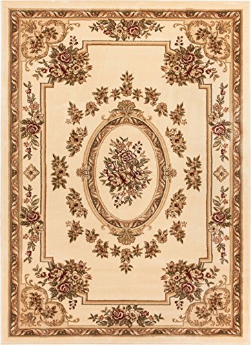 Pastoral Medallion Brown French Area Rug European Floral Formal Traditional Area Rug Easy Clean Shed Free Modern Classic Contemporary Thick Soft Plush Living Dining Room Rug