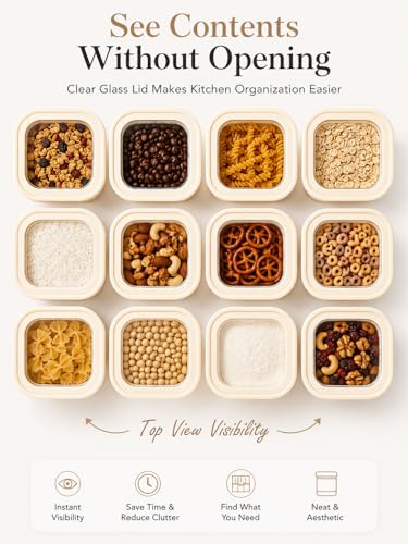 Square Glass Pantry Storage Containers Set with Glass Lids