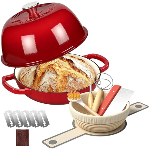 6QT Enameled Dutch Oven for Sourdough Starter Kit (Red)
