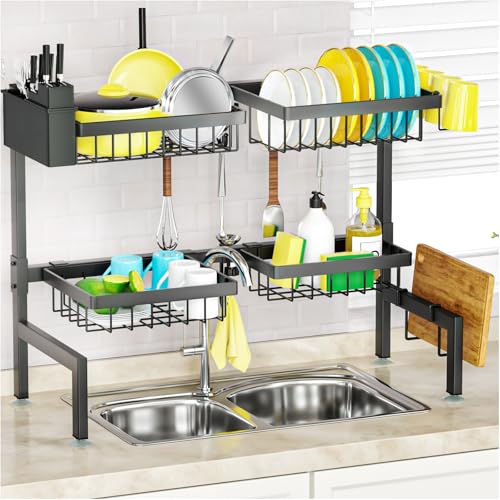 4 Baskets 2 Tier Over The Sink Dish Drying Rack (Black / 2 tiers 4 baskets)