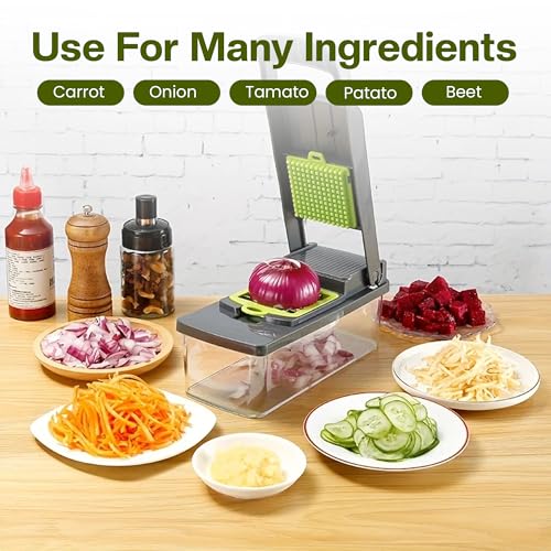 16-in-1 Vegetable Chopper & Mandoline Slicer, Heavy-Duty Food Chopper with 8 Stainless Steel Blades, Onion Dicer, Veggie Cutter, Drain Basket, Egg Separator & Storage Container