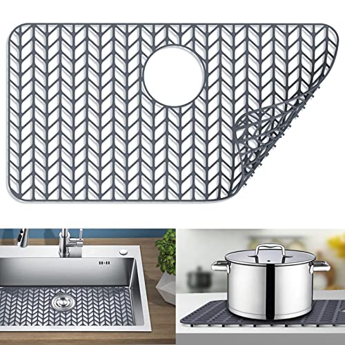 Sink Protectors for Kitchen Sink 26"x 14"Rear Silicone Sink Mat (26"x14" Rear / Gray)