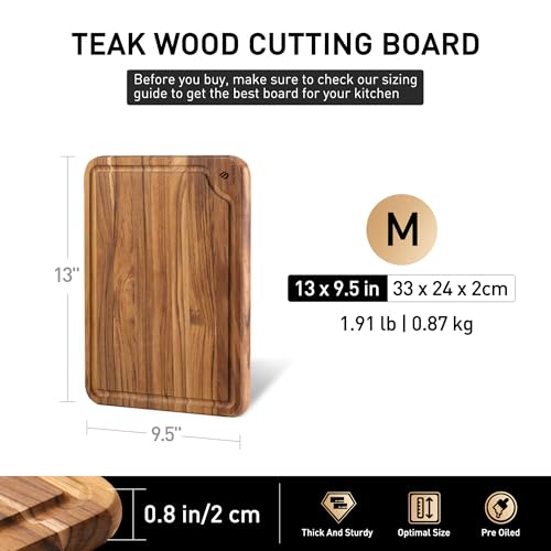 Teak Cutting Boards for Kitchen 13'' Teak Wood Wooden Charcuterie Board (13"L x 9.5"W)