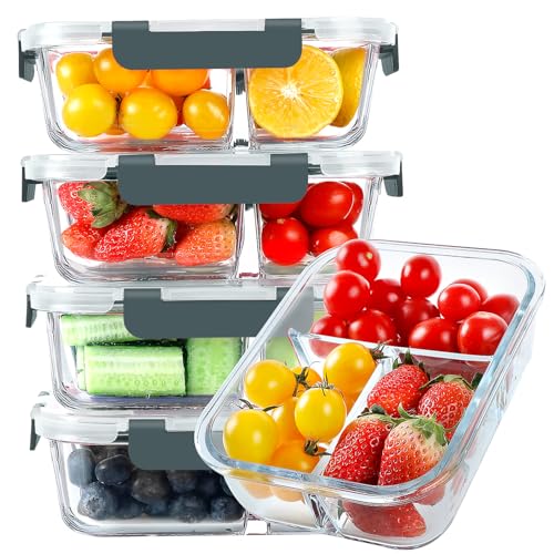 5 Pack Glass Meal Prep Containers Set with Lids