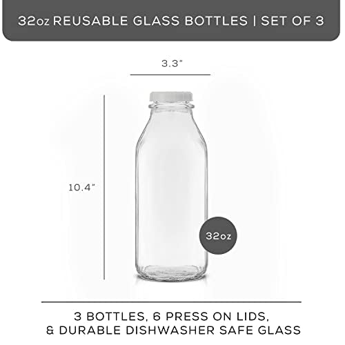 Glass Milk Bottles with Lids and Pourer