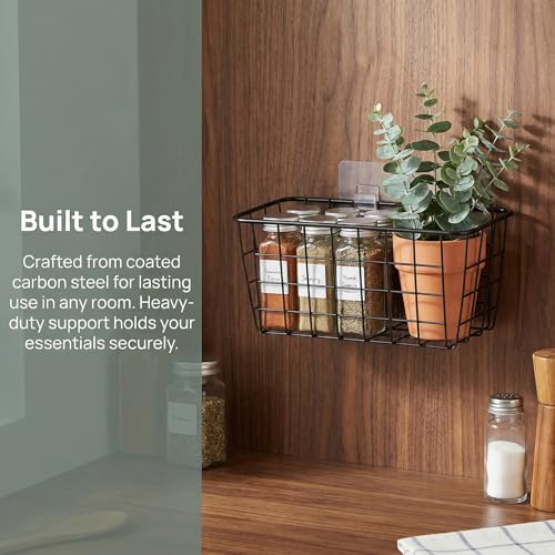 Adhesive Sturdy Small Wire Storage Baskets with Kitchen Food Pantry Bathroom Shelf Storage No Drilling Wall Mounted