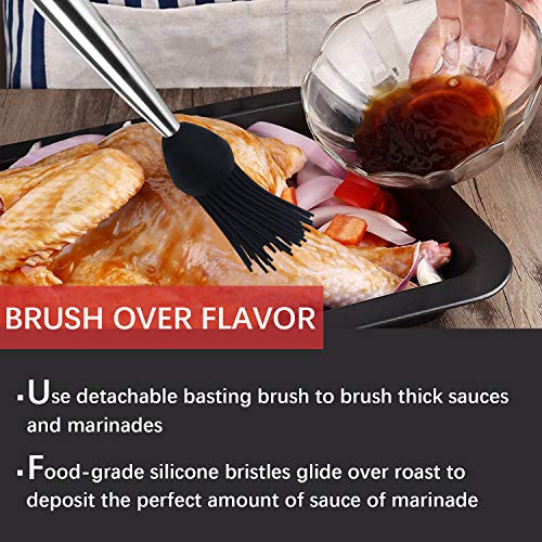 Best Utensils Stainless Steel Turkey Baster Commercial Grade Quality Bulb Including Marinade Injector Needle And Silicone Basting Brush