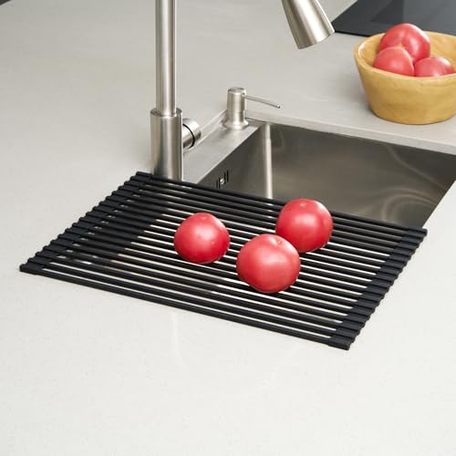 Black Steel Over Sink Roll Up Drying Rack (Black / 17" x 13")