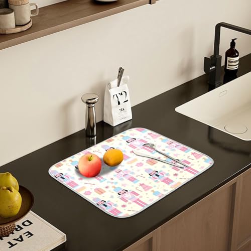 Spring Floral Jars Rustic Dish Drying Mat for Kitchen Counter Absorbent Microfiber Small Drying Pad Flowers Dish Mats for Kitchen Countertops 16 x 18 Inch