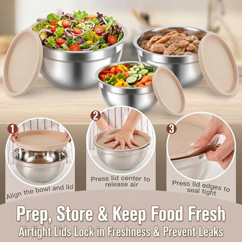 31PCS Mixing Bowls with Lids Set (Khaki / 10+7+14 - Bowls & Cups & Spoons)