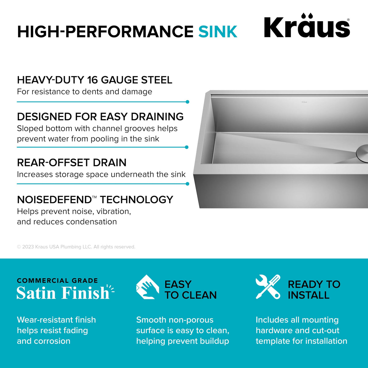 Kore 36 Inch Modern Farmhouse Workstation 16 Gauge Single Bowl Stainless Steel Kitchen Sink with Accessories (36 Inch / Flat Farmhouse / Stainless Steel)