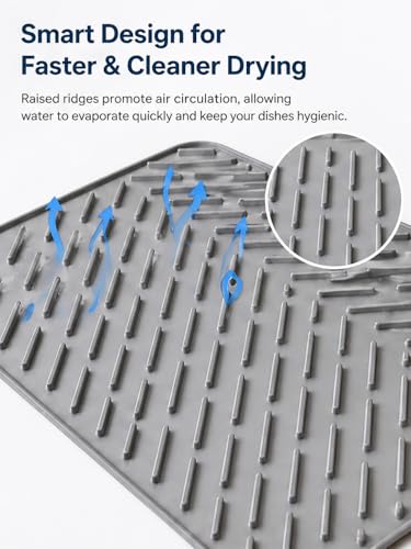 Silicone Dish Drying Mat for Kitchen Counter (Gray / 22.8" x 16.9")