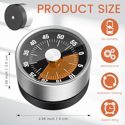 6 Pcs 60 Minute Visual Timer Visual Kitchen Timer (Black Orange)