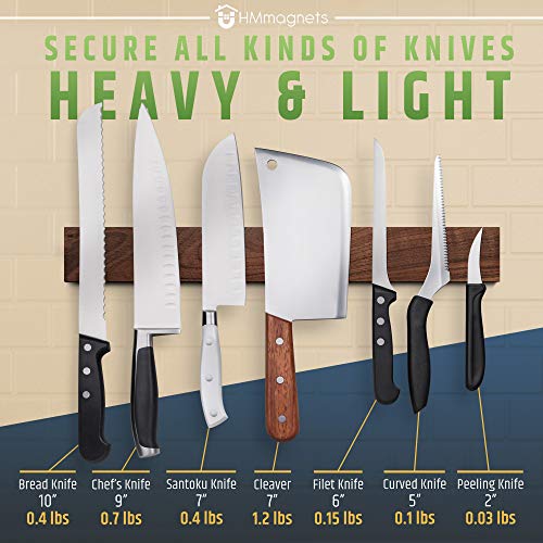 Premium Dark Walnut Wood Magnetic Knife Holder for Wall (16" - Walnut)