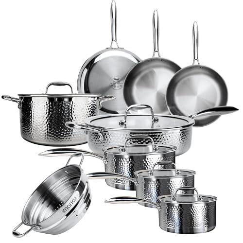 14-Piece Tri-Ply Hammered Stainless Steel Cookware Set (14-Piece)