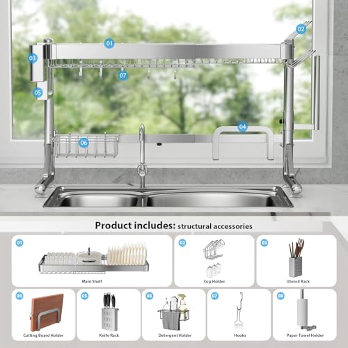 Over The Sink Dish Drainer Drying Rack 2 Tier Adjustable Width (2 Tier)