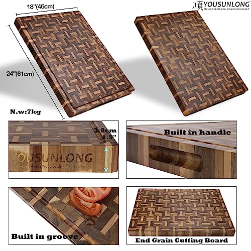 Cutting Board XXL Large End Grain Acacia Wood Mixed With Oak (Acacia XXL)
