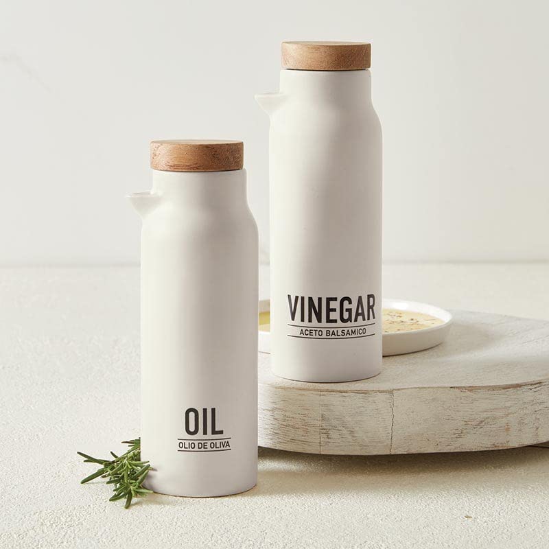 TableSugar Oil and Vinegar Bottle Set Gift Boxed Wood and Ceramic Oil