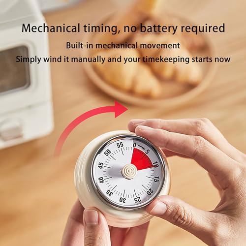 Elegant Stainless Steel Vintage Kitchen Timer with Magnetic Attachment (01-beige)