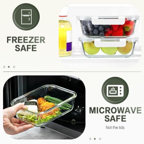 10 Packs 30 oz Glass Meal Prep Containers with Lids (White)