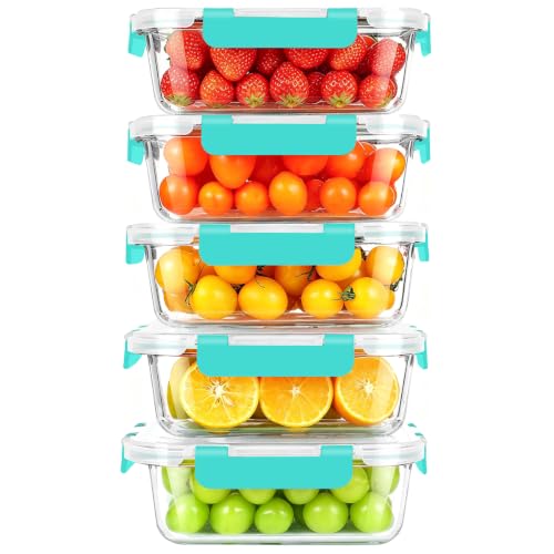 5 Pack Glass Meal Prep Containers Set with Lids
