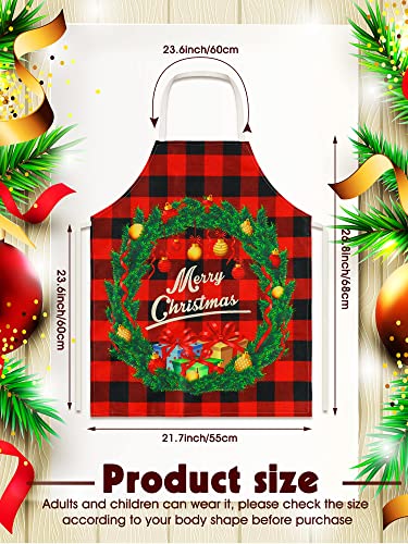 4 Pcs 21.7" x 26.8" Christmas Aprons Adjustable Kitchen Aprons Xmas Plaid Merry Christmas Bib for Adults
