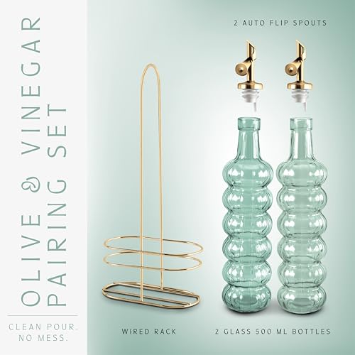 Glass Olive Oil Bottle Dispenser (Elegant Waves / Green)