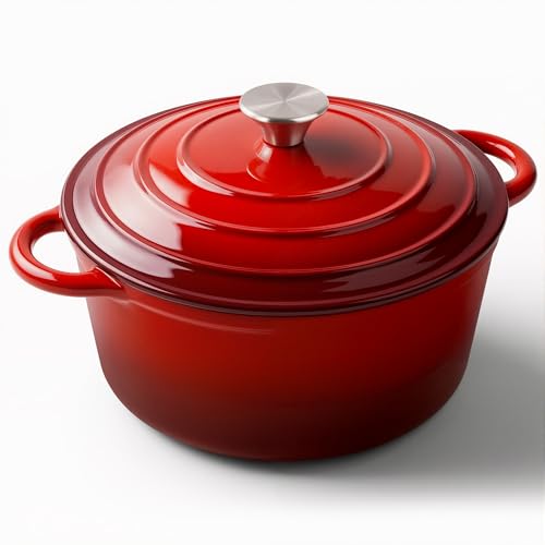 6 Quart Enameled Dutch Oven Pot with Lid (6 QT / Red)