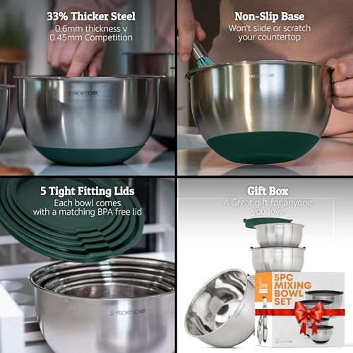 Premium Mixing Bowls With Airtight Lids Set (Green)
