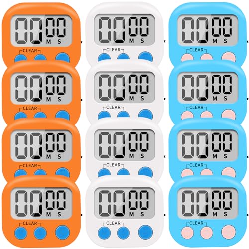 12 Pack Small Digital Kitchen Timer Magnetic Back and ON