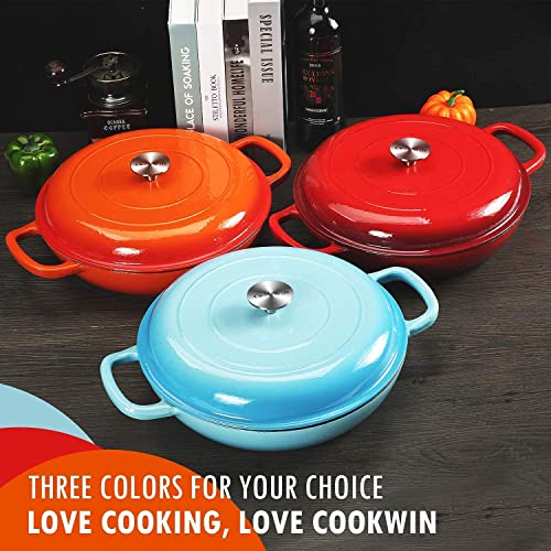3.8 Quart Enameled Cast Iron Braiser Pan with Lid (Red / 3.8QT)