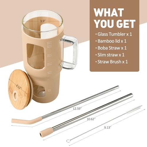Glass Tumbler with Straw and Lid and Time Marker