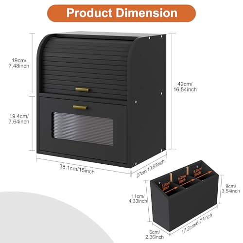Roll Top Bread Box for Kitchen Countertop (Black)