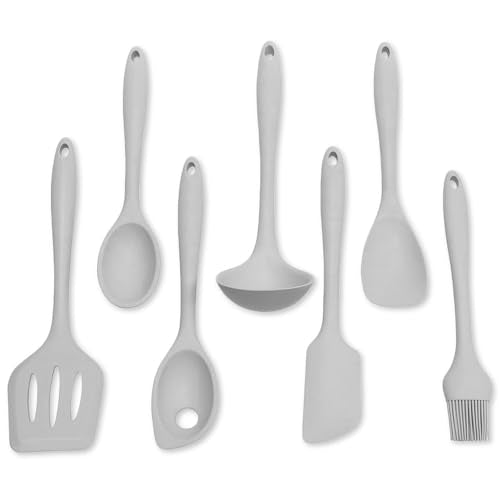 Premium Silicone Kitchen Tools and Utensils Set (7 Piece Set / Gray)